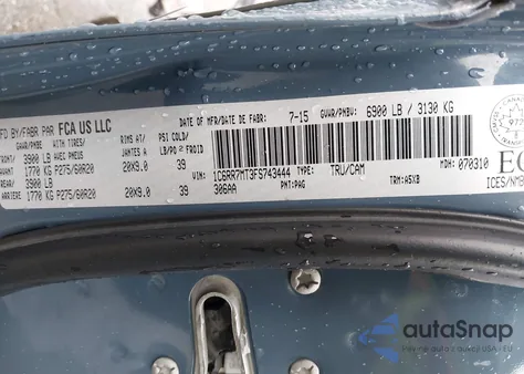 2015 Ram 1500 Sport из США, поврежденный, VIN 1C6RR7MT3FS743444